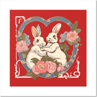 Rabbit Bunny in Love Combating Fight Couple Love Martial Arts Fighter Posters and Art